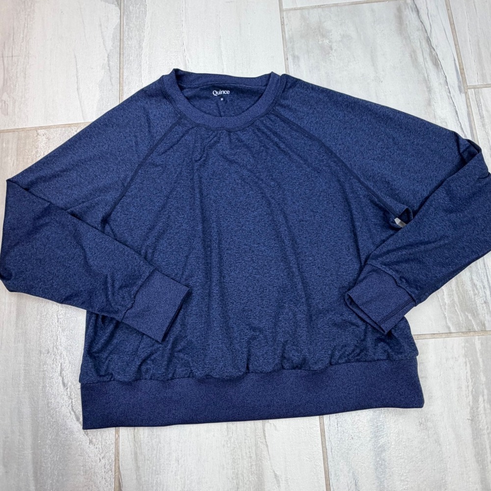 Quince Flowknit Heather Navy Crewneck Raglan Pullover Stretch Top Medium LB80349